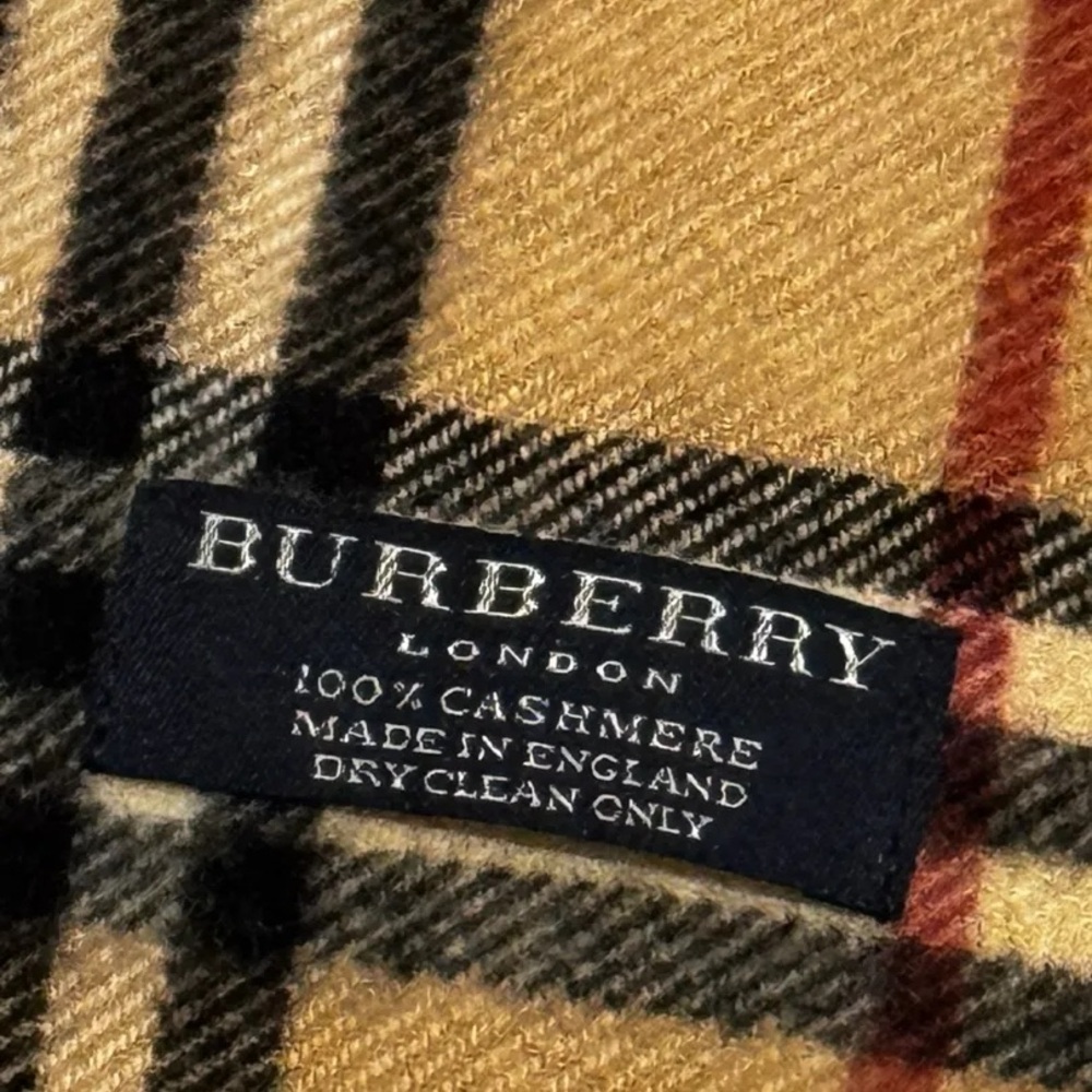 Authenticated Burberry London Cashmere Tan Red Black Plaid Fringe Scarf Unisex - Picture 7 of 13